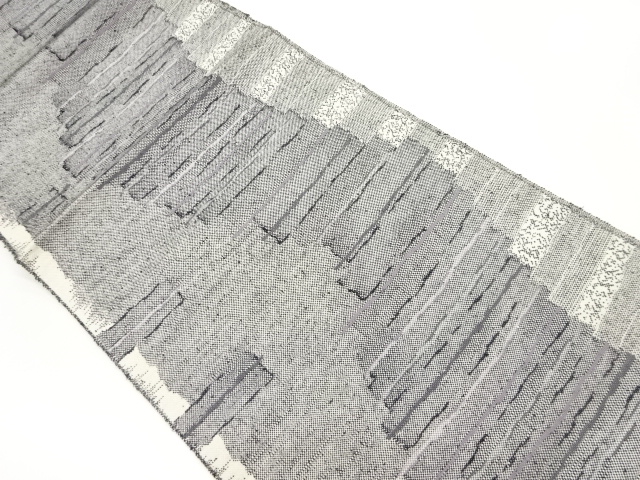 JAPANESE KIMONO / NAGOYA OBI / SILK / HAND WOVEN / MAWATA TSUMUGI / ABSTRACT STRIPE PATTERN